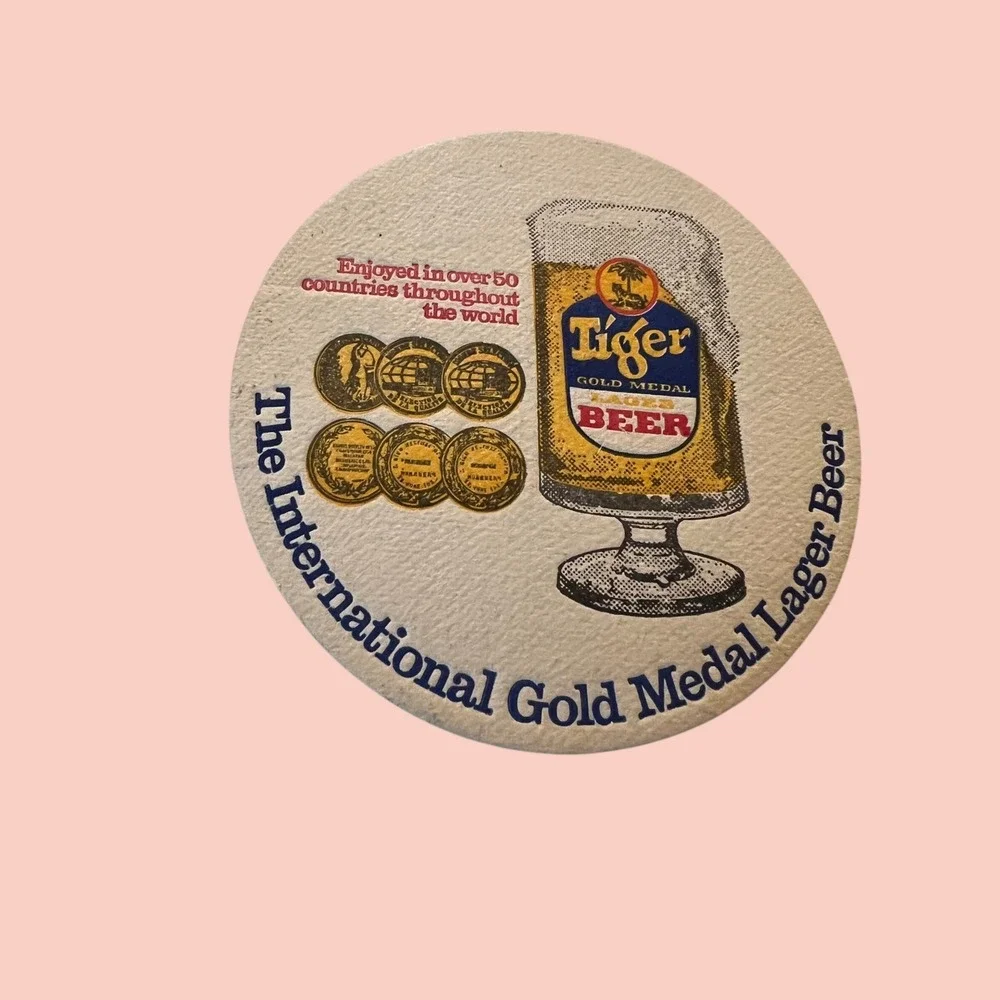 Tiger Beer Coaster Tan Vintage Miss Fanny Fuselage Double Sided Retro Mat